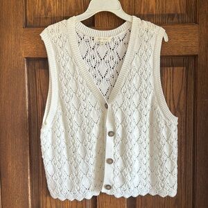 Cleo + Wolf White Knitted Button Vest, XL